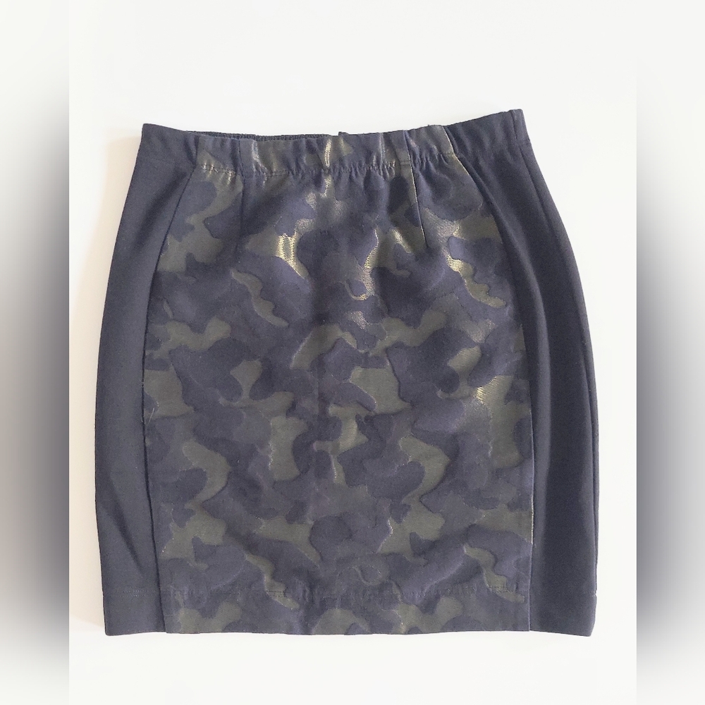 Anthropologie Maeve Jacquard Pencil Skirt Metallic Camo Black Gold Size 2